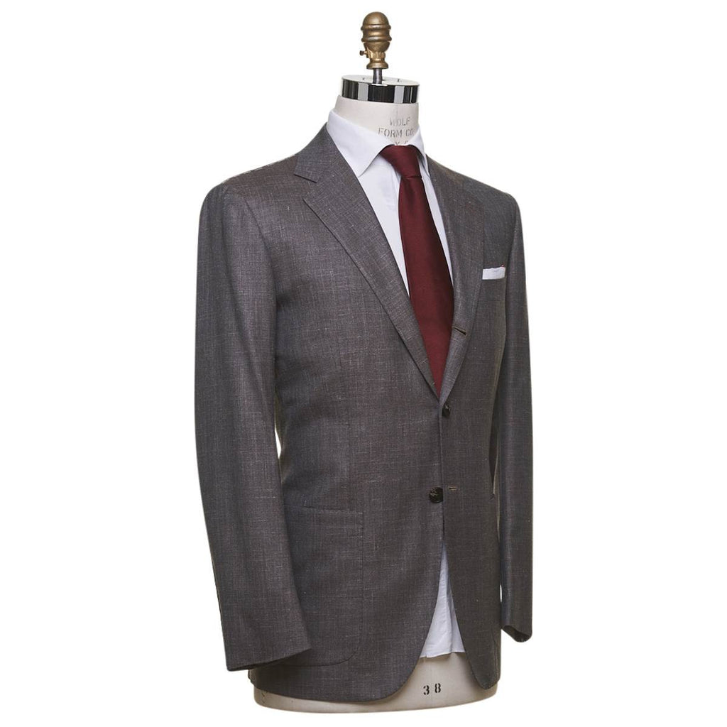 KITON Gray Wool Silk Linen Suit