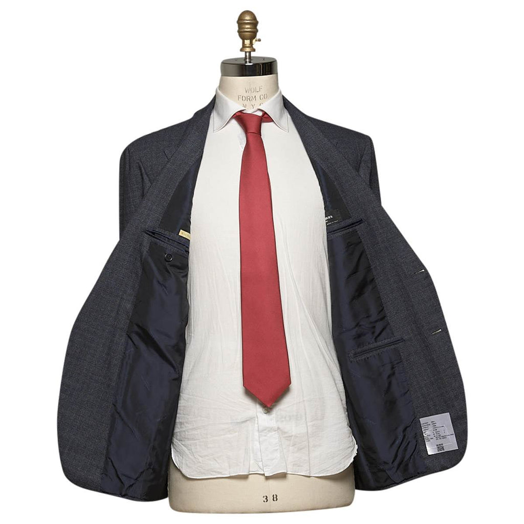 KITON Gray Blue Wool 14 Micron Silk Suit