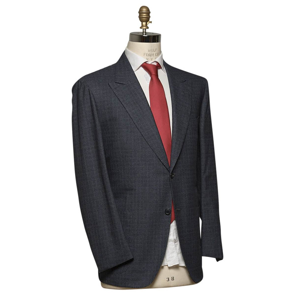 KITON Gray Blue Wool 14 Micron Silk Suit