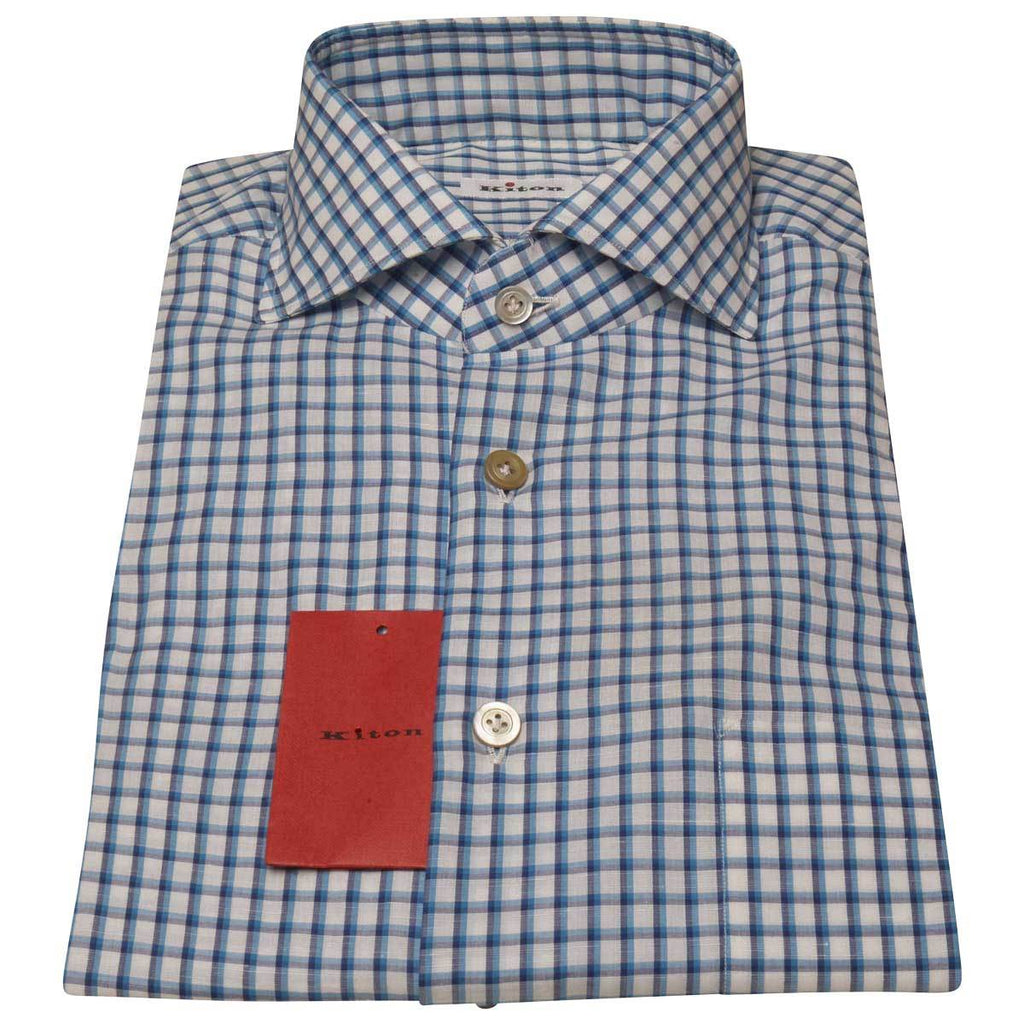 Kiton Kiton Blue White Cotton Linen Shirt Blue / White 000