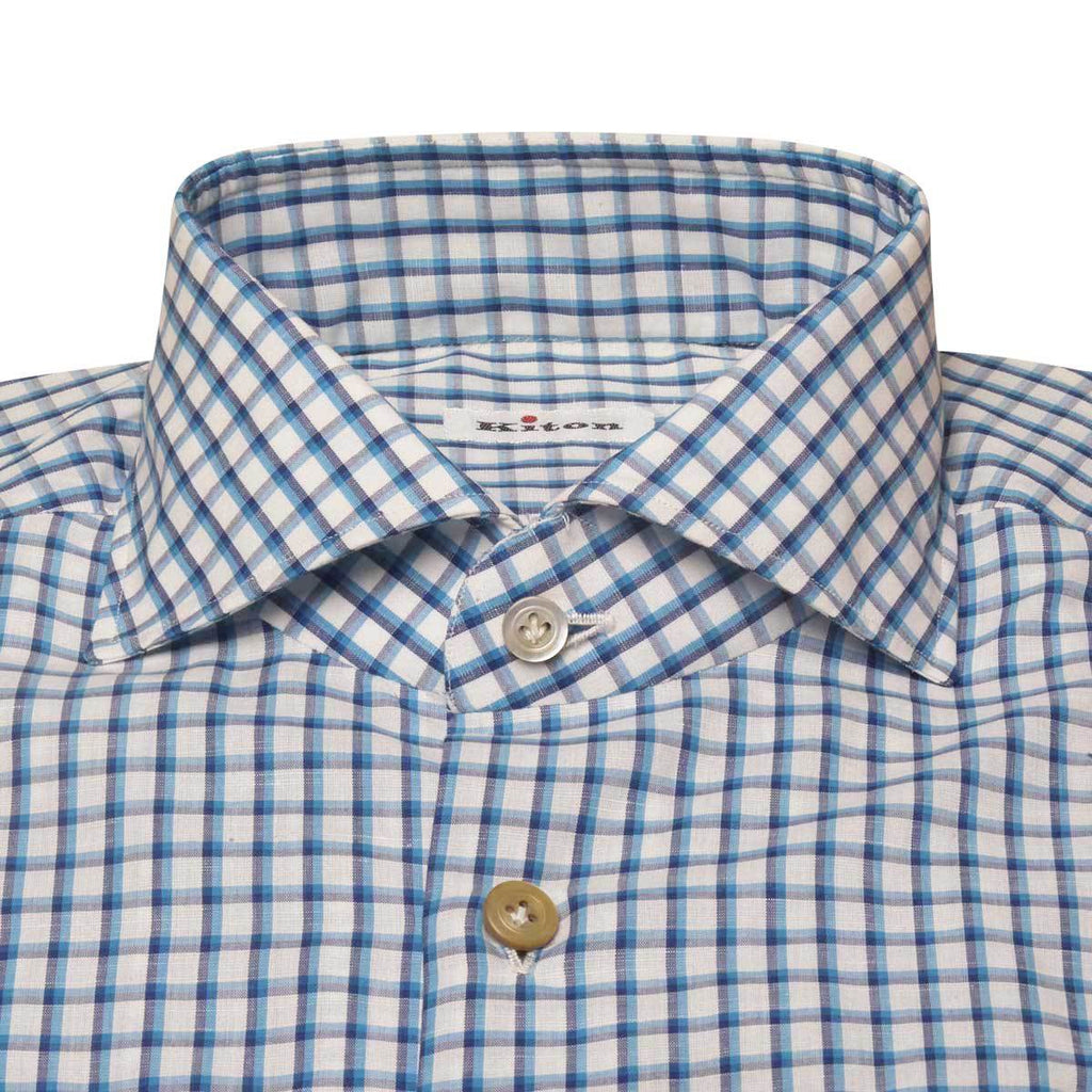 Kiton Kiton Blue White Cotton Linen Shirt Blue / White 001