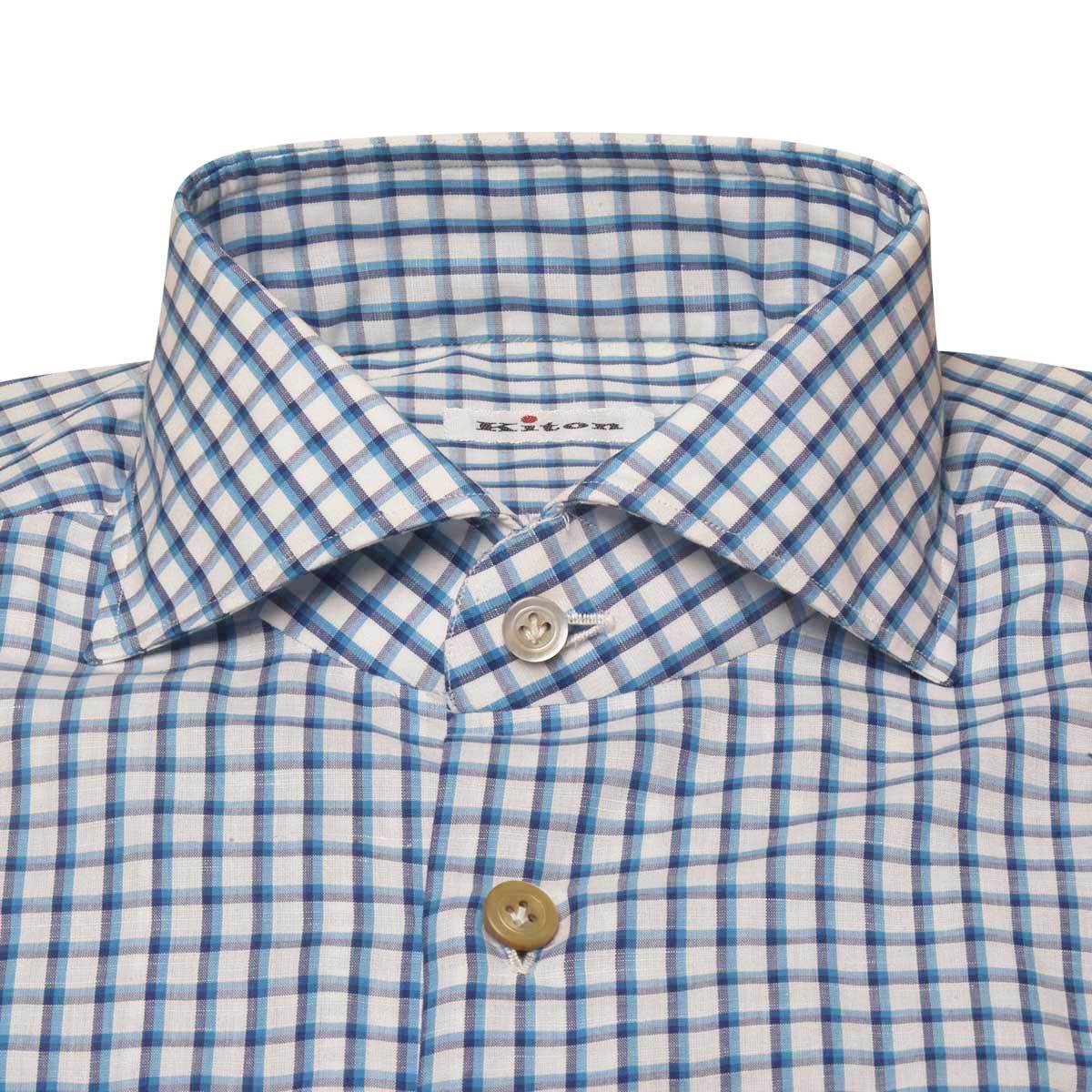 Kiton Kiton Blue White Cotton Linen Shirt Blue / White 001