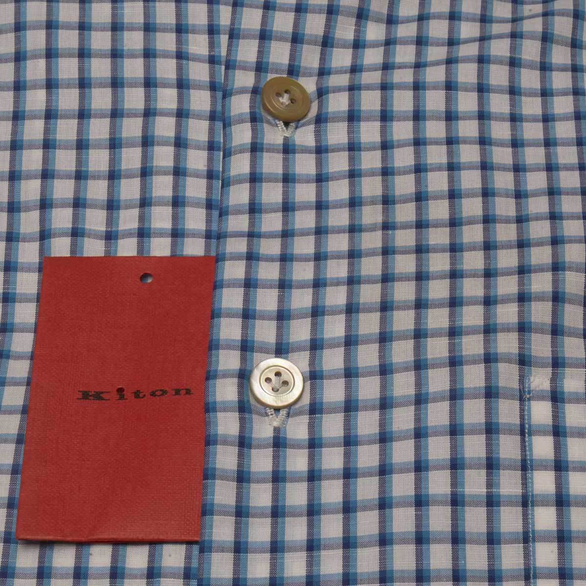 Kiton Blue White Cotton Linen Shirt