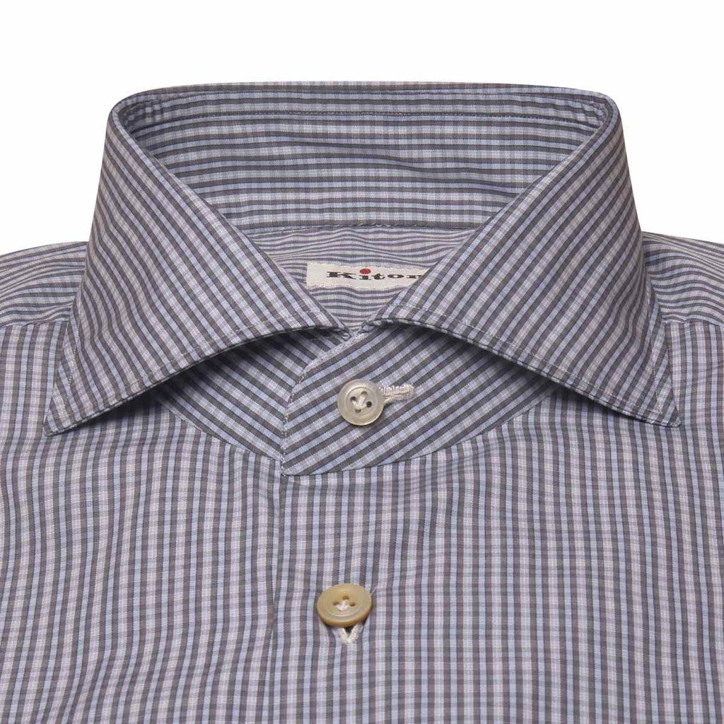 KITON Blue White Cotton Shirt