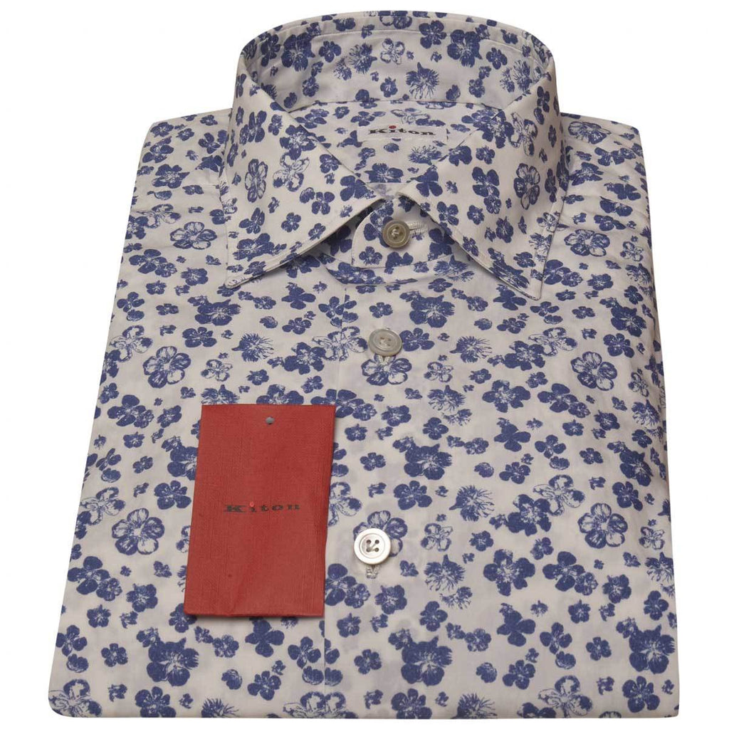 KITON Blue White Cotton Shirt