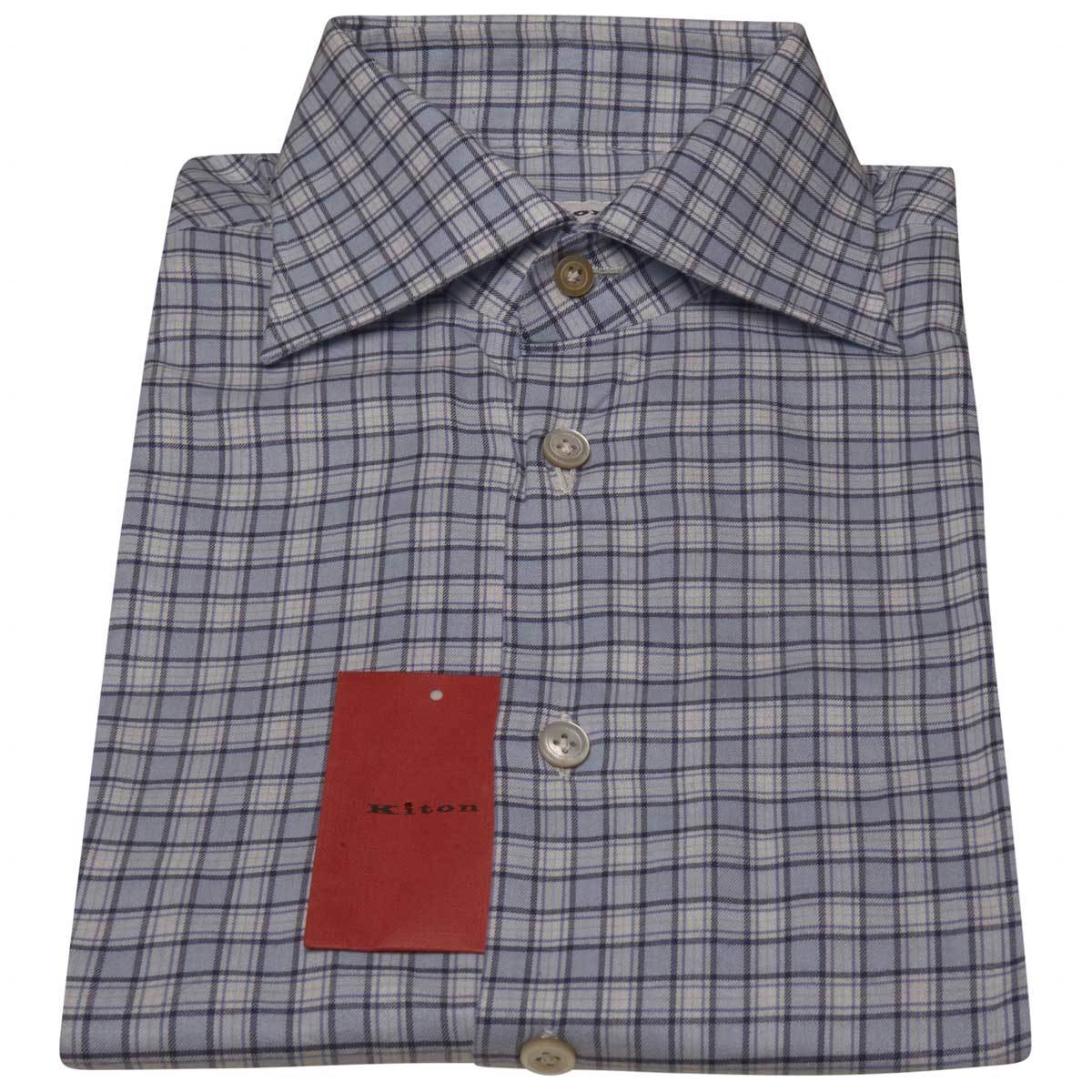 KITON Blue White Cotton Shirt