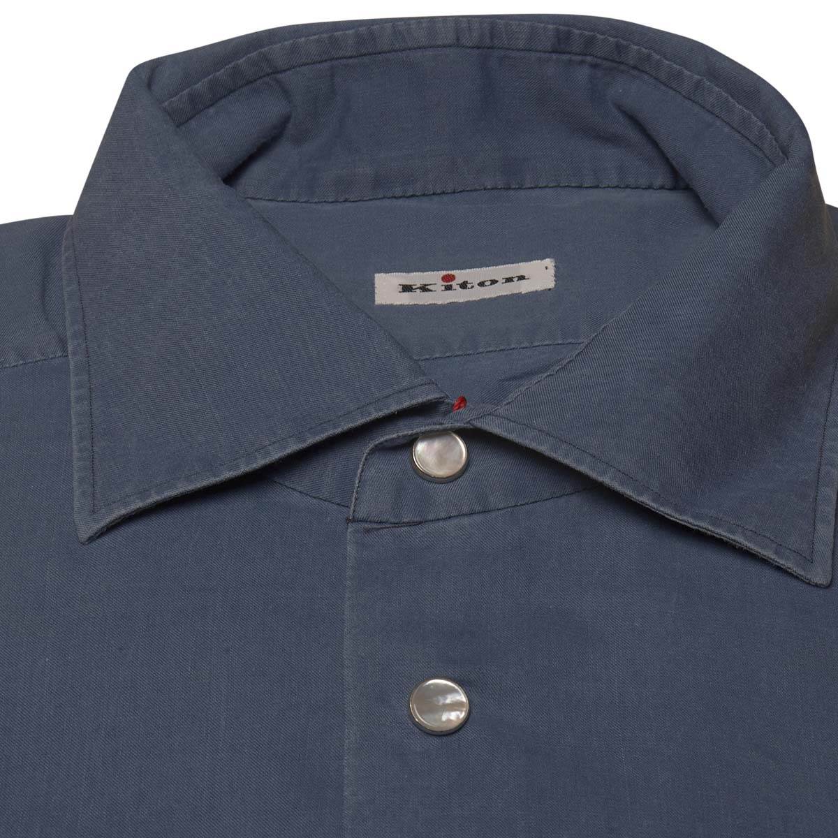 KITON Blue Cotton Shirt