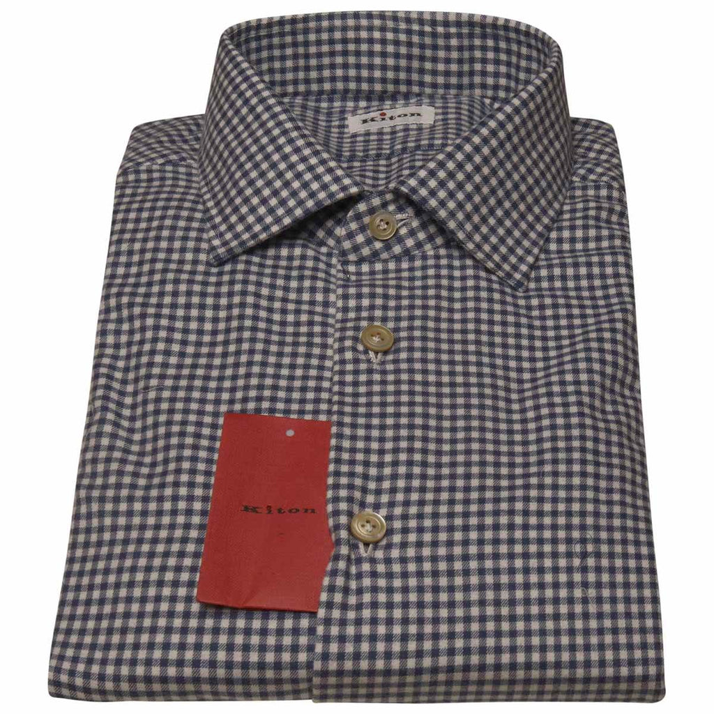 KITON Blue White Cotton Shirt