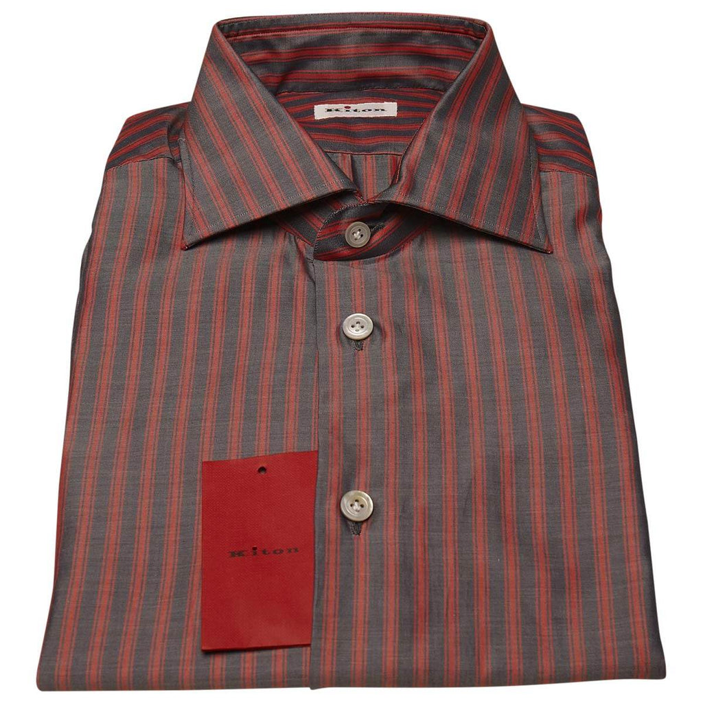 Kiton KITON Gray Red Cotton Shirt Gray/Red 000