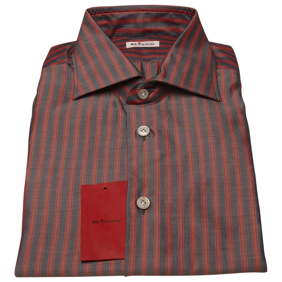KITON Gray Red Cotton Shirt
