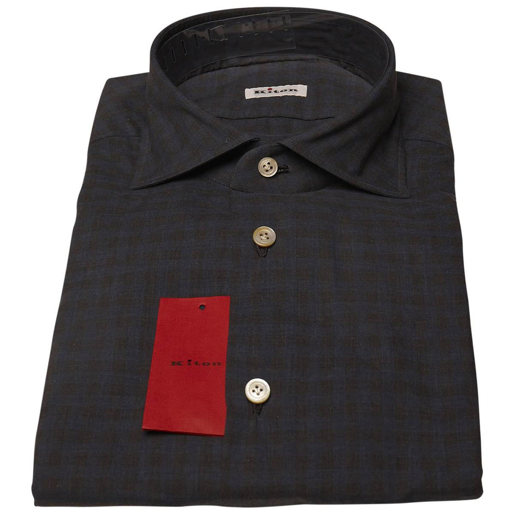 Kiton KITON Blue Gray Cotton Shirt Blue/Gray 000