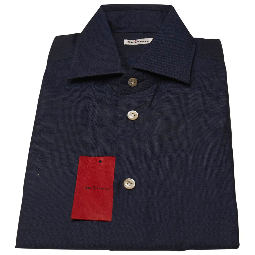 KITON Blue Cotton Silk Shirt