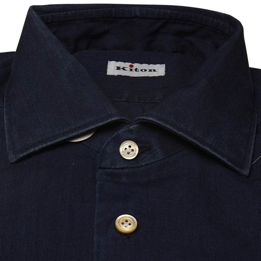 KITON Blue Cotton Lyocell Shirt
