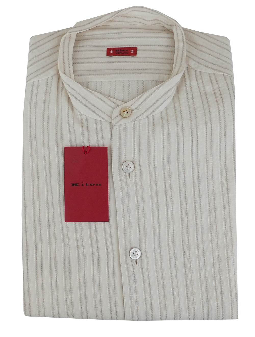 Kiton Kiton Beige White Linen Cotton Shirt Beige / White 000