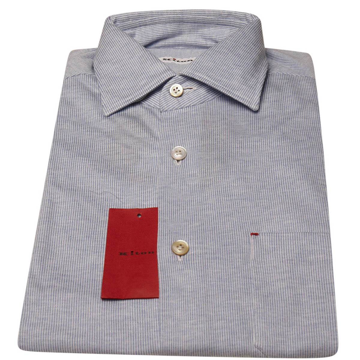 KITON Blue White Cotton Shirt
