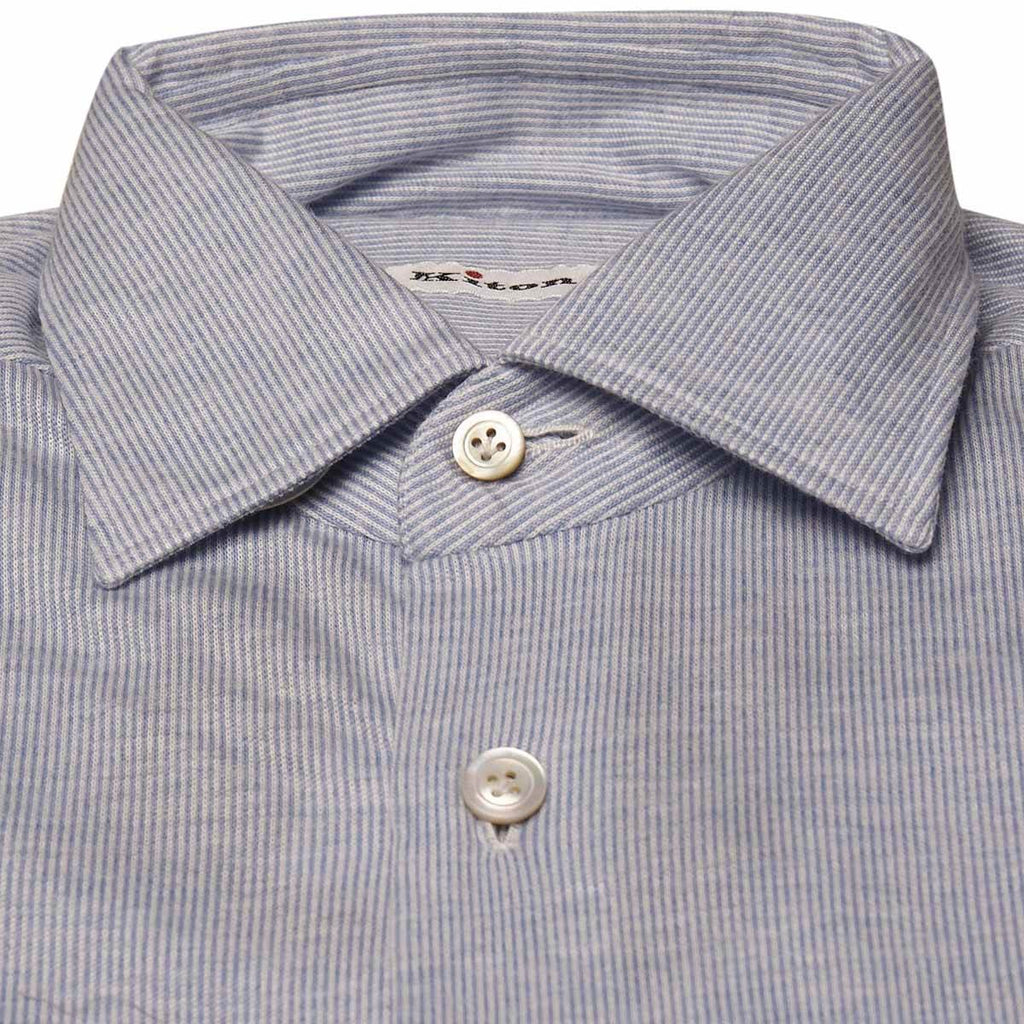 KITON Blue White Cotton Shirt