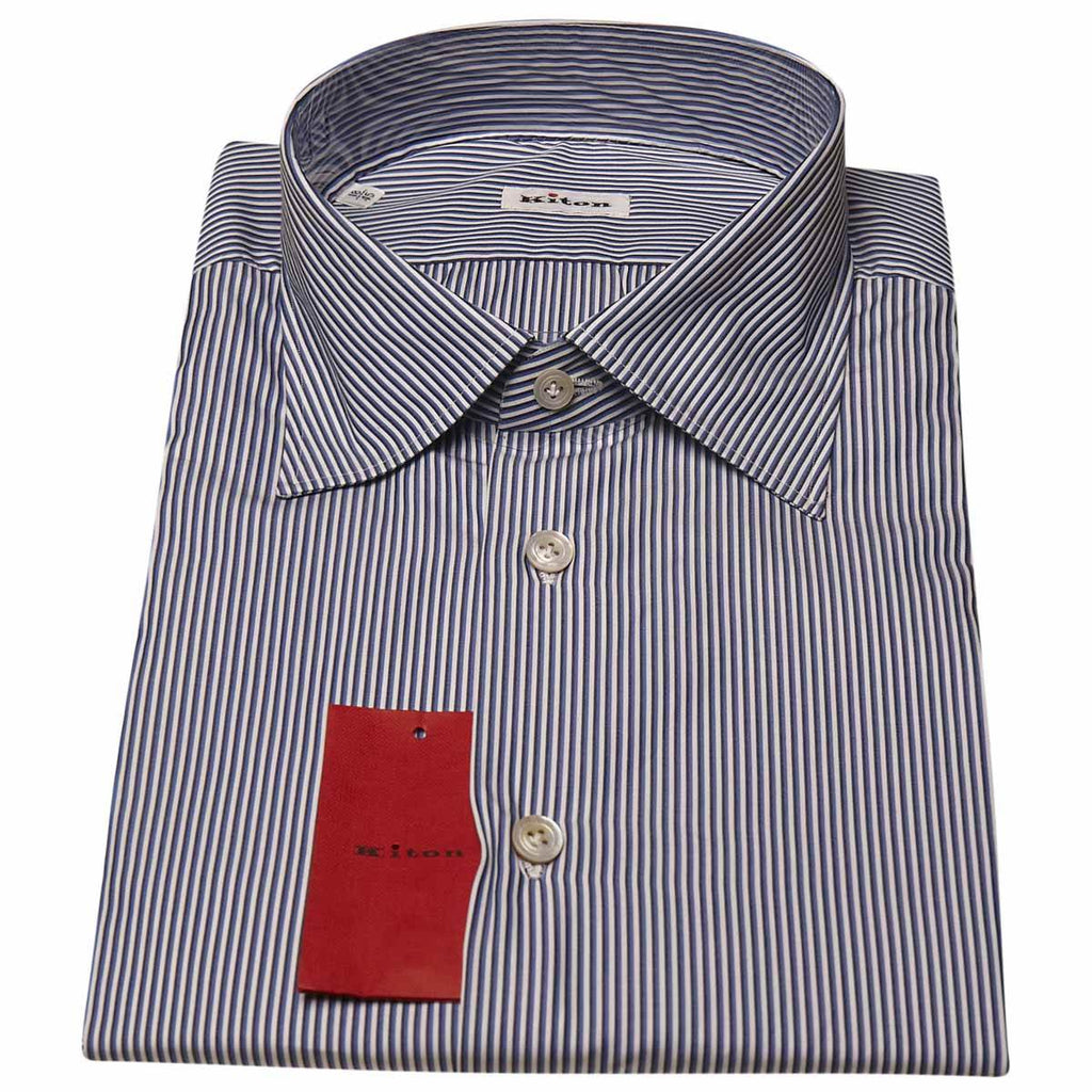 KITON Blue White Cotton Shirt