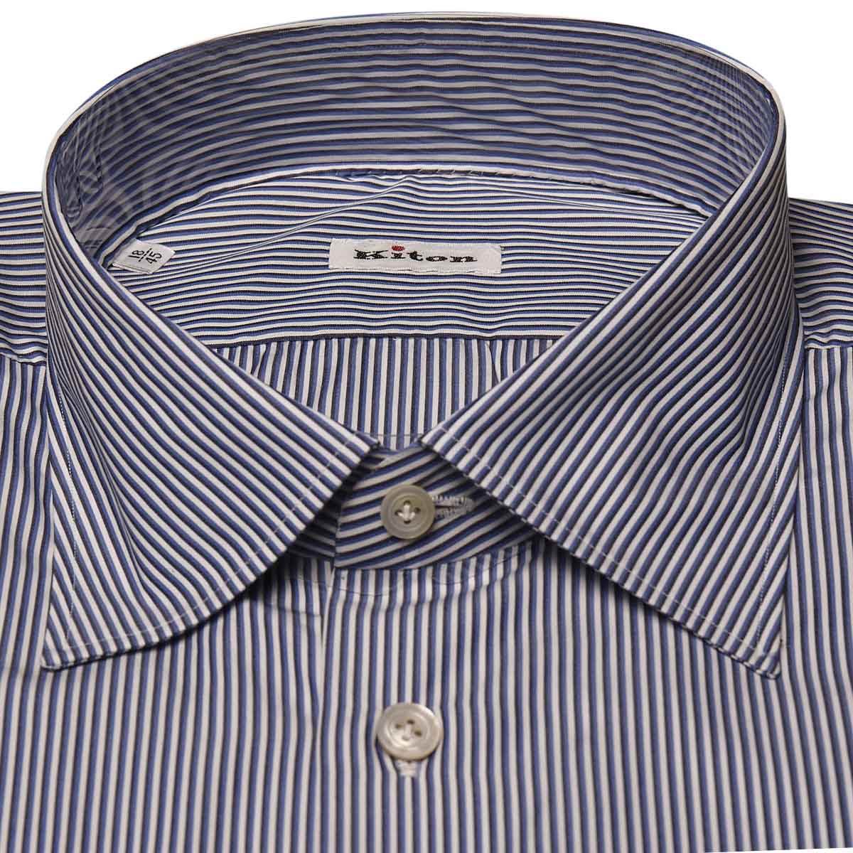 KITON Blue White Cotton Shirt