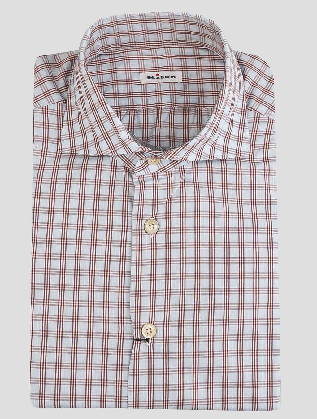 Kiton Light Blue Brown Cotton Shirt