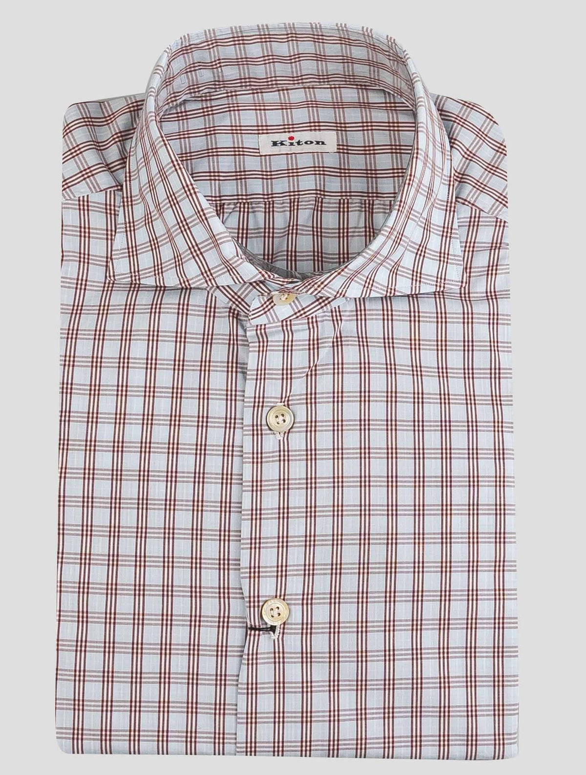 Kiton Light Blue Brown Cotton Shirt