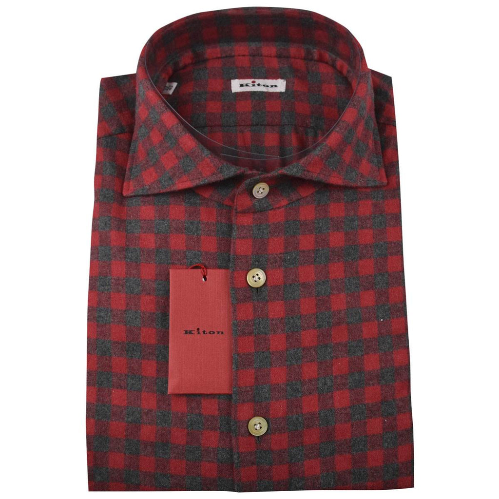 Kiton Kiton Gray Red Cotton Shirt Gray / Red 000
