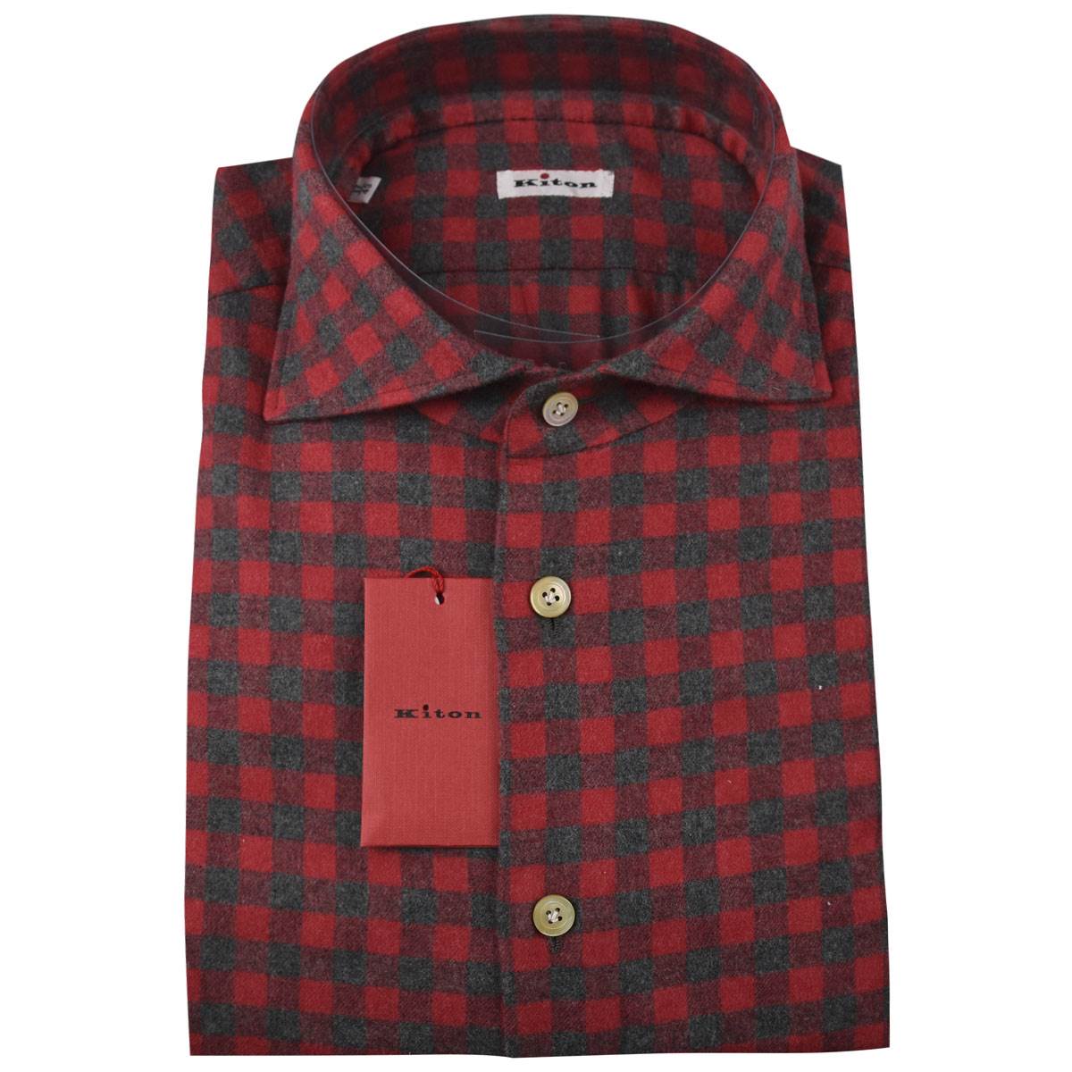 Kiton Kiton Gray Red Cotton Shirt Gray / Red 000