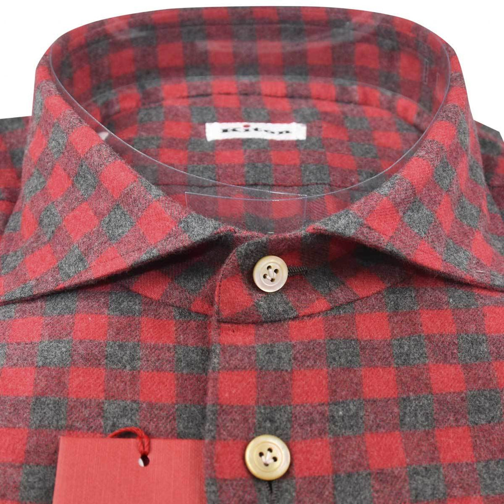 Kiton Gray Red Cotton Shirt