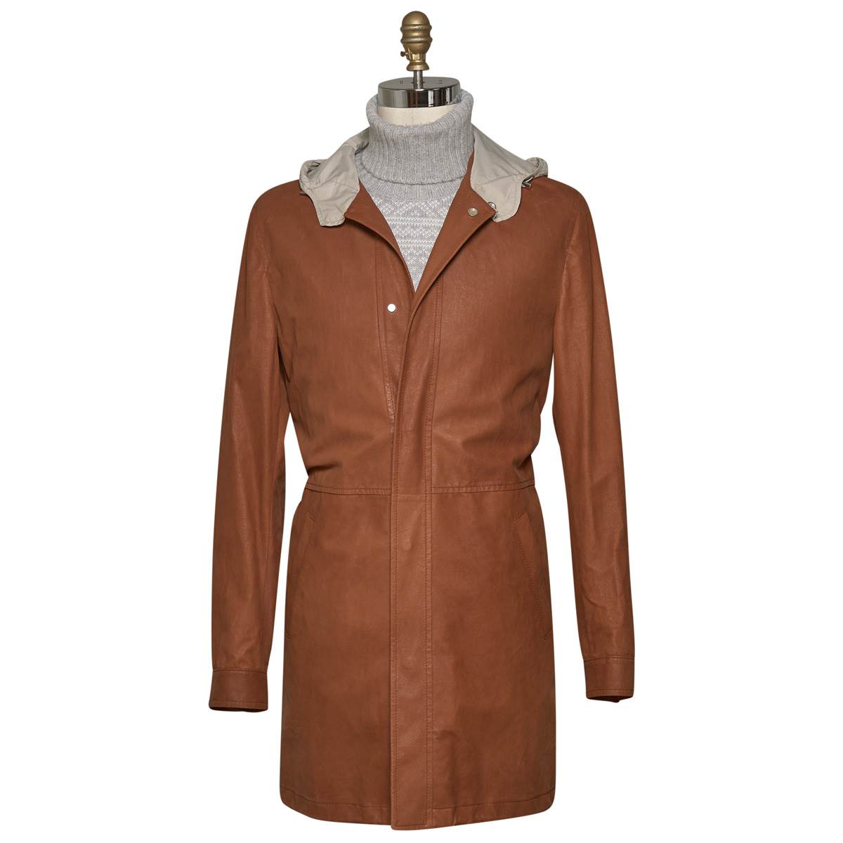 KITON Brown Leather Packable Coat