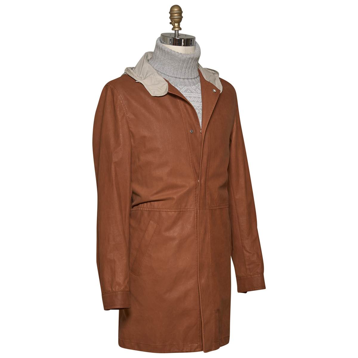 KITON Brown Leather Packable Coat