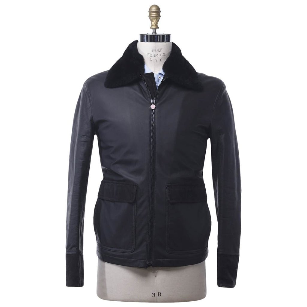 Kiton KITON Black Leather Coat Black 000