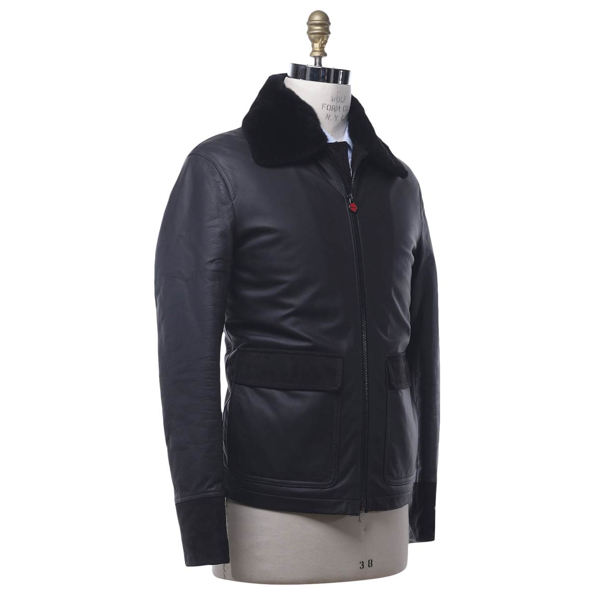 Kiton KITON Black Leather Coat Black 001