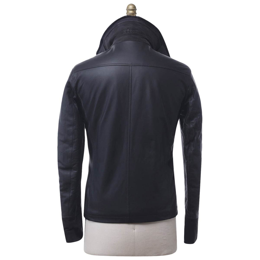 KITON Black Leather Coat