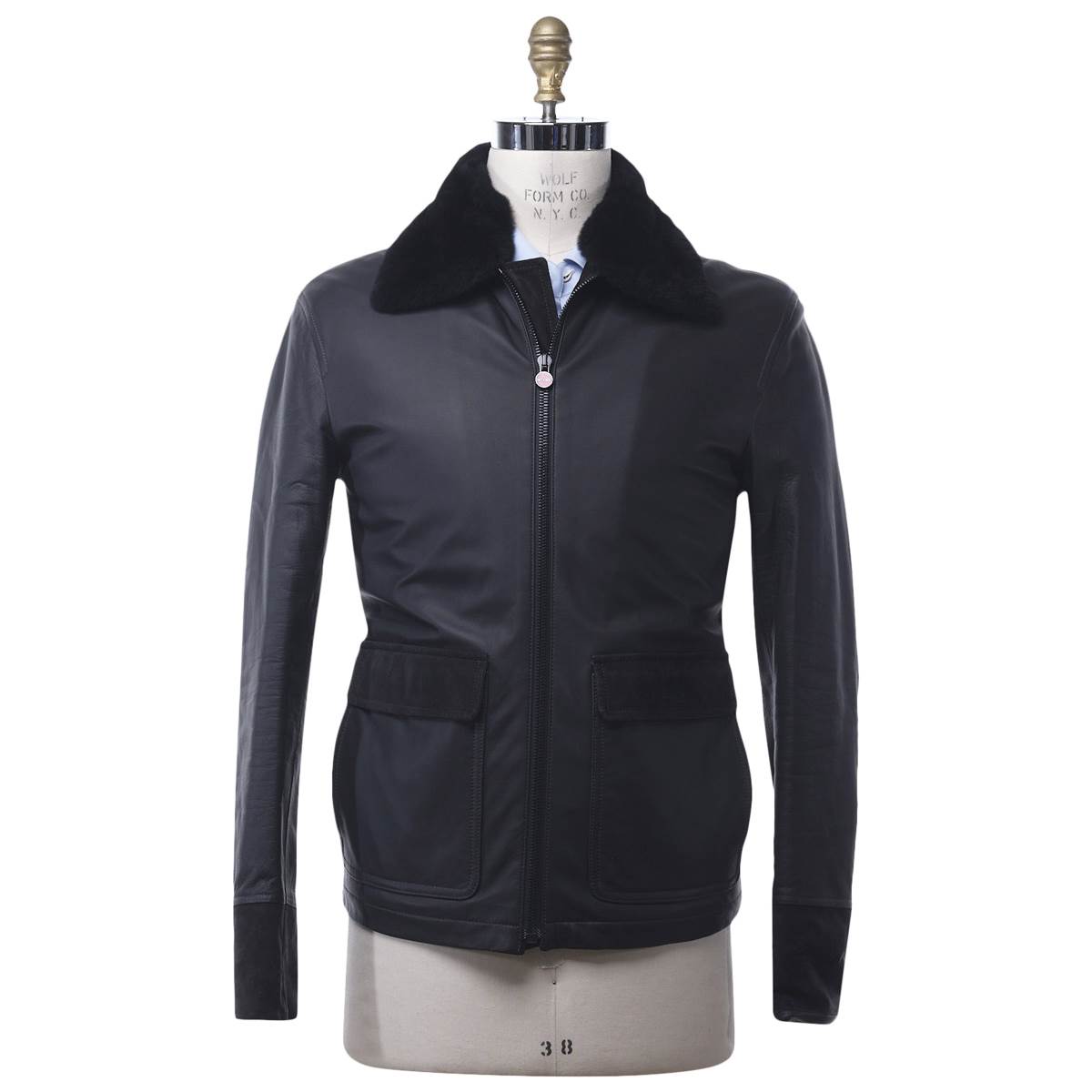 KITON Black Leather Coat