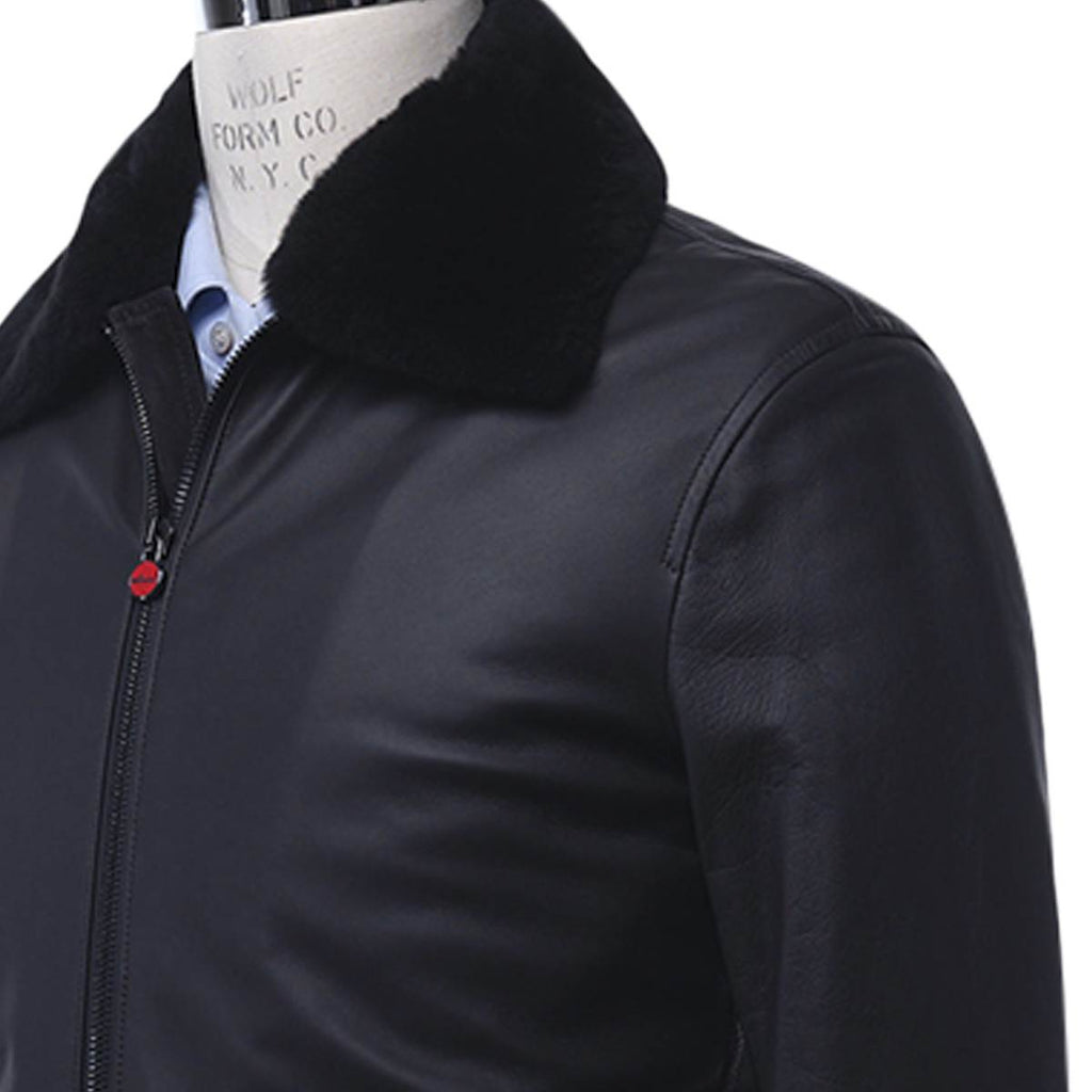 KITON Black Leather Coat