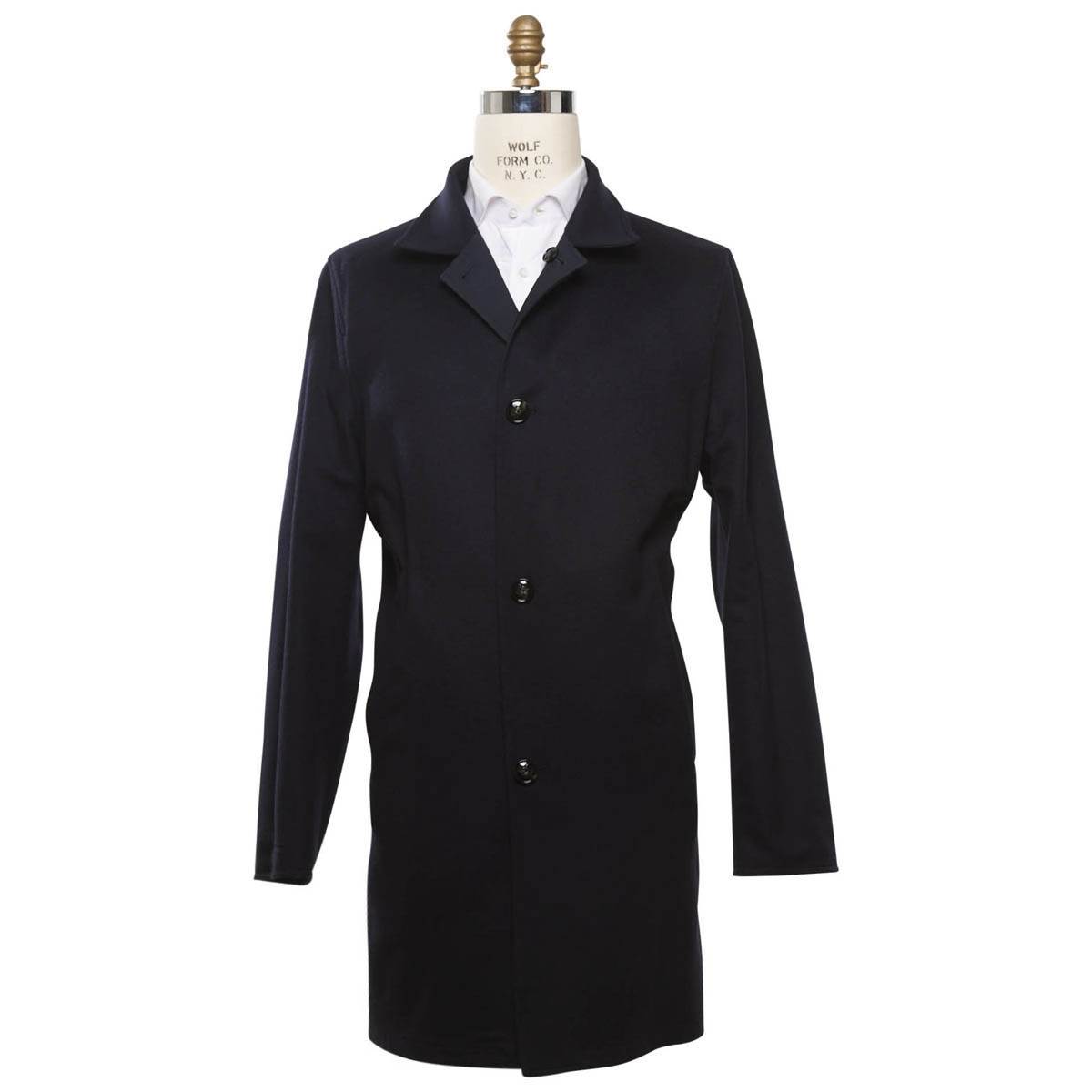 KITON Blue Cashmere Reverse Wool Silk Coat