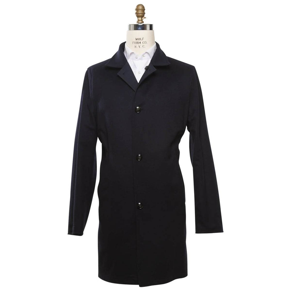 KITON Blue Cashmere Reverse Wool Silk Coat