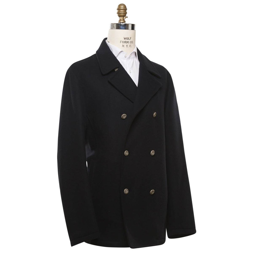 KITON Blue Wool Double Brasted Coat