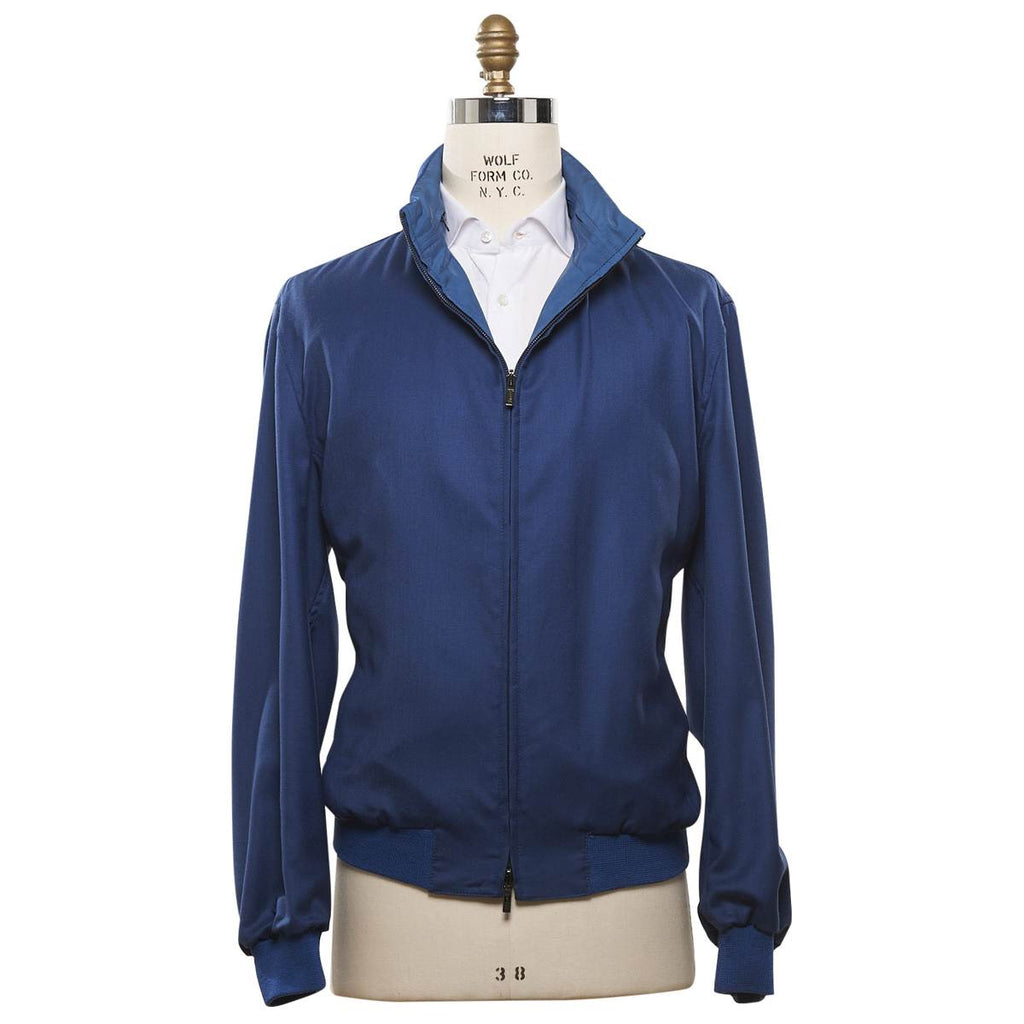 KITON Blue Silk Cashmere Reverse Coat