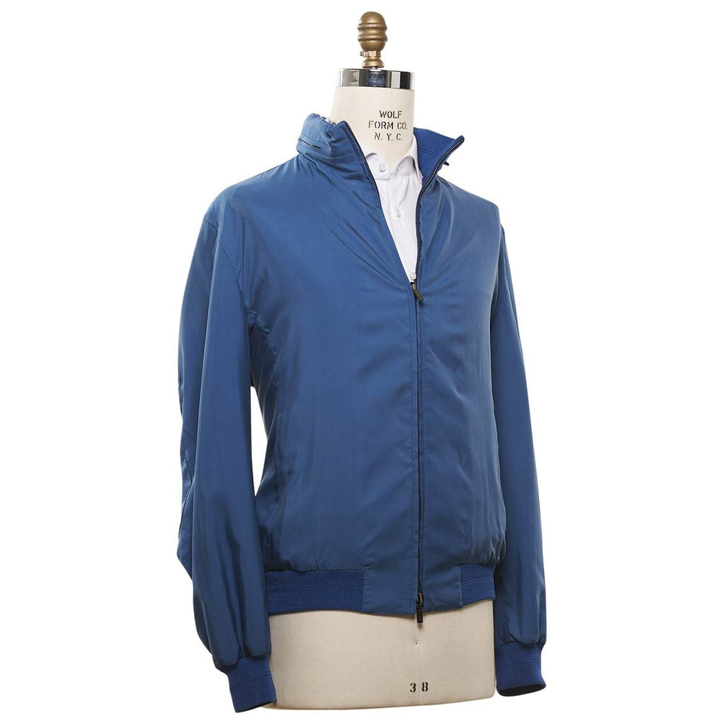 KITON Blue Silk Cashmere Reverse Coat