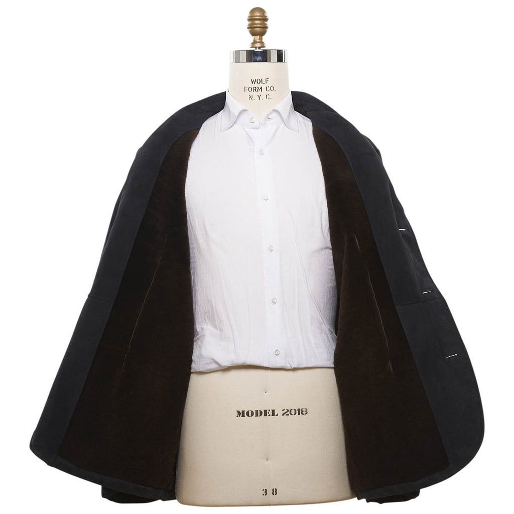 KITON Dark Blue Leather Fur Coat