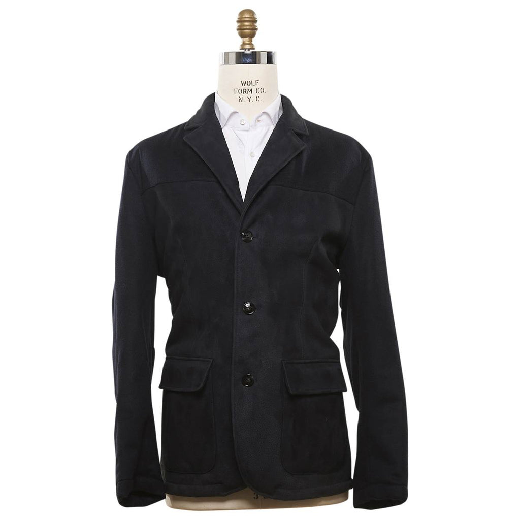 KITON Dark Blue Leather Fur Coat