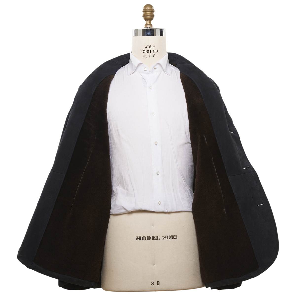 KITON Dark Blue Leather Fur Coat