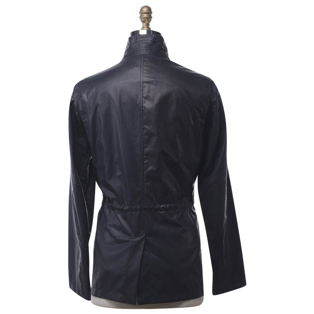 KITON Dark Blue Leather Coat