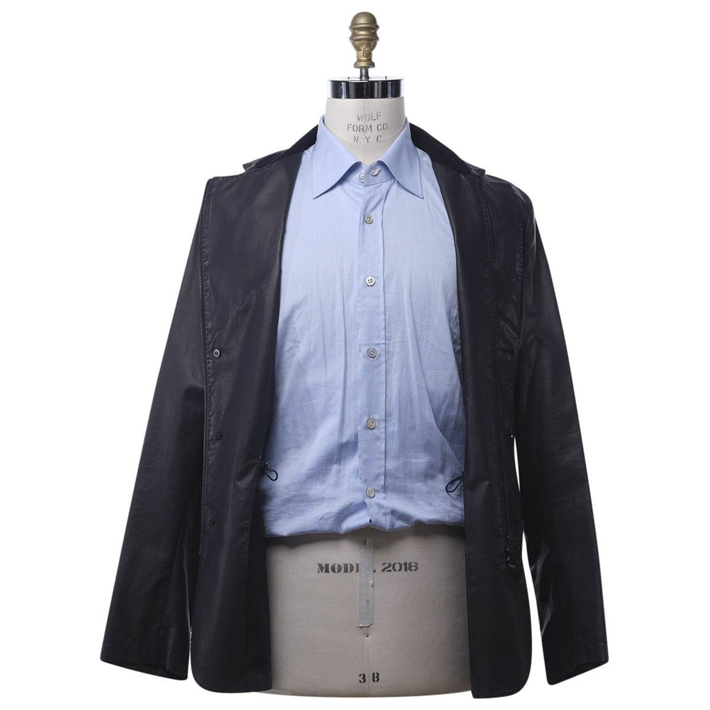 KITON Dark Blue Leather Coat