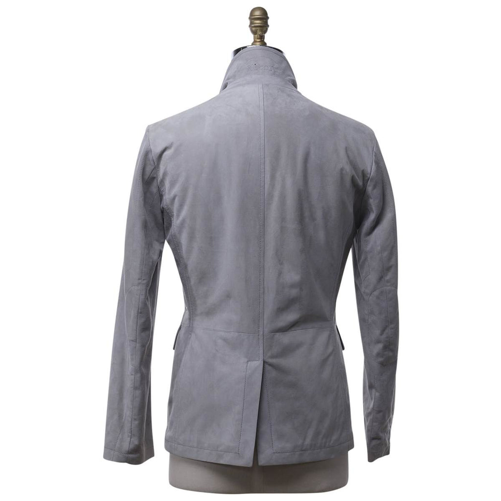 KITON Gray Leather Lambskin Coat