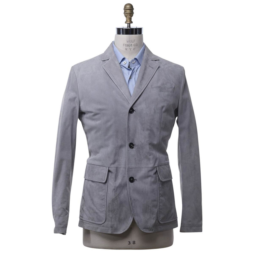 KITON Gray Leather Lambskin Coat