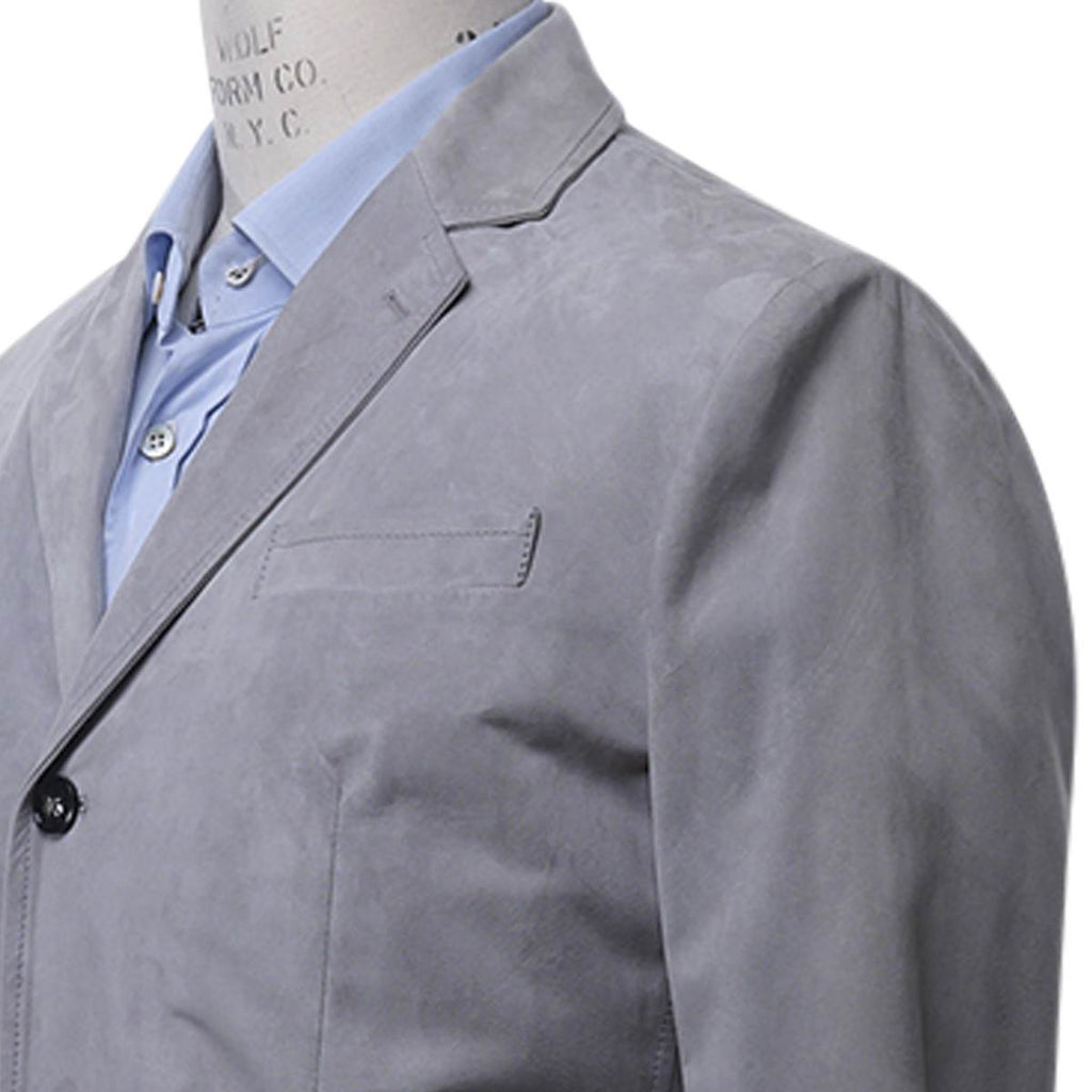 KITON Gray Leather Lambskin Coat