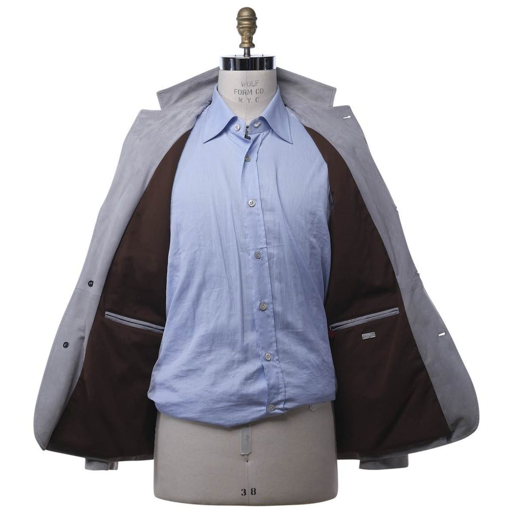 KITON Gray Leather Lambskin Coat