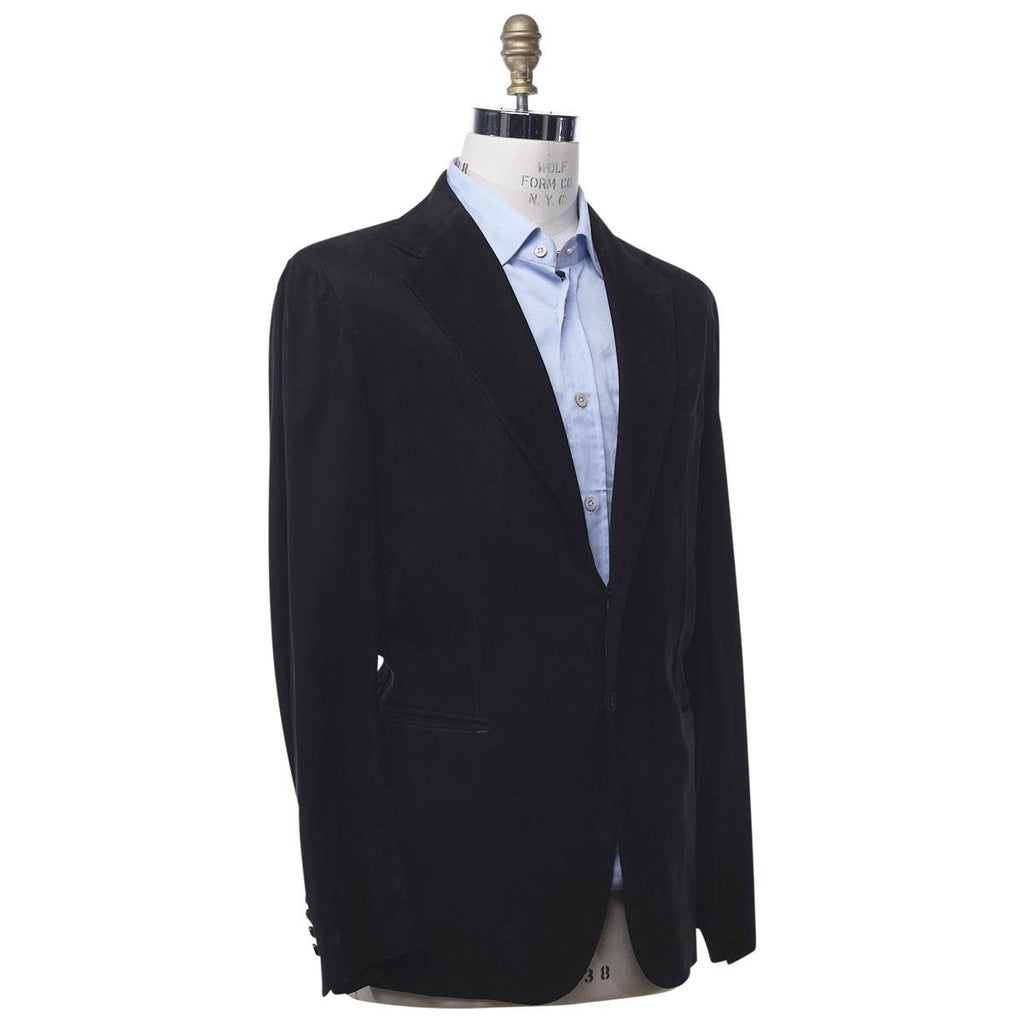 KITON Black Leather Lambskin Coat