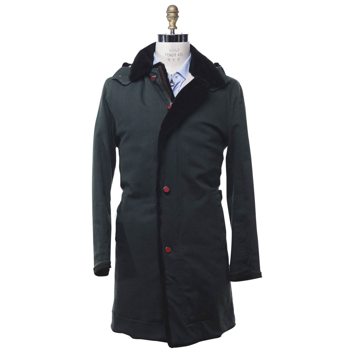 KITON Green Denim Cotton Ea Beaver Fur Coat